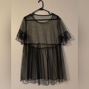 SHEIN Black Sheer Ruffle Top